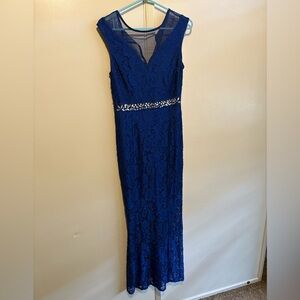 Elegant Maxi Blue Lace Evening Dress- New No Tags